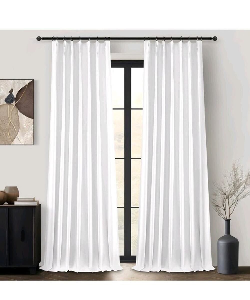 Unique Bright White Blackout Linen 92 Inch Curtains 2 Panels